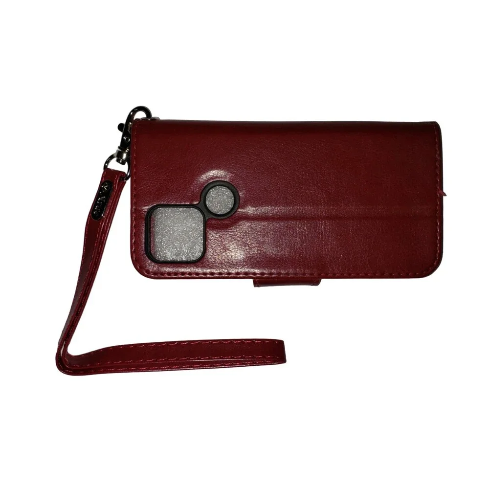 Pixel 5 Phone Case Wallet Burgundy Red Faux Leather NEW